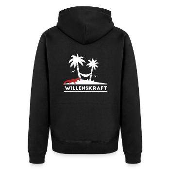 Willenskraft - Survival | 7 Wild 2022 - Unisex Premium Bio Zip Hoodie - Schwarz - Hinten - Nico (187cm)