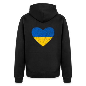 Ukraine, blau-gelbes Herz - Unisex Premium Bio Zip Hoodie - Schwarz - Hinten - Nico (187cm)