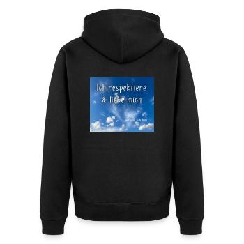 Ich respektiere & liebe mich - Unisex Premium Bio Zip Hoodie - Schwarz - Hinten - Nico (187cm)