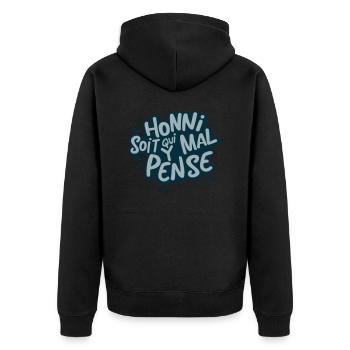 citation Honni soit qui mal y pense - Veste à capuche bio Premium Unisexe - noir - Dos - Nico (187cm)