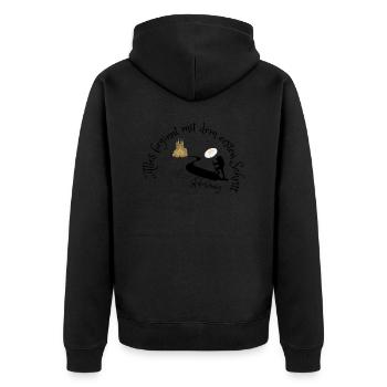 Jakobsweg - Alles beginnt mit dem ersten Schritt - Unisex Premium Bio Zip Hoodie - Schwarz - Hinten - Nico (187cm)