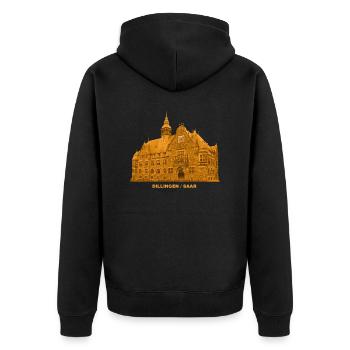 Dillingen Rathaus Saar Saarlouis Saarland - Unisex Premium Bio Zip Hoodie - Schwarz - Hinten - Nico (187cm)