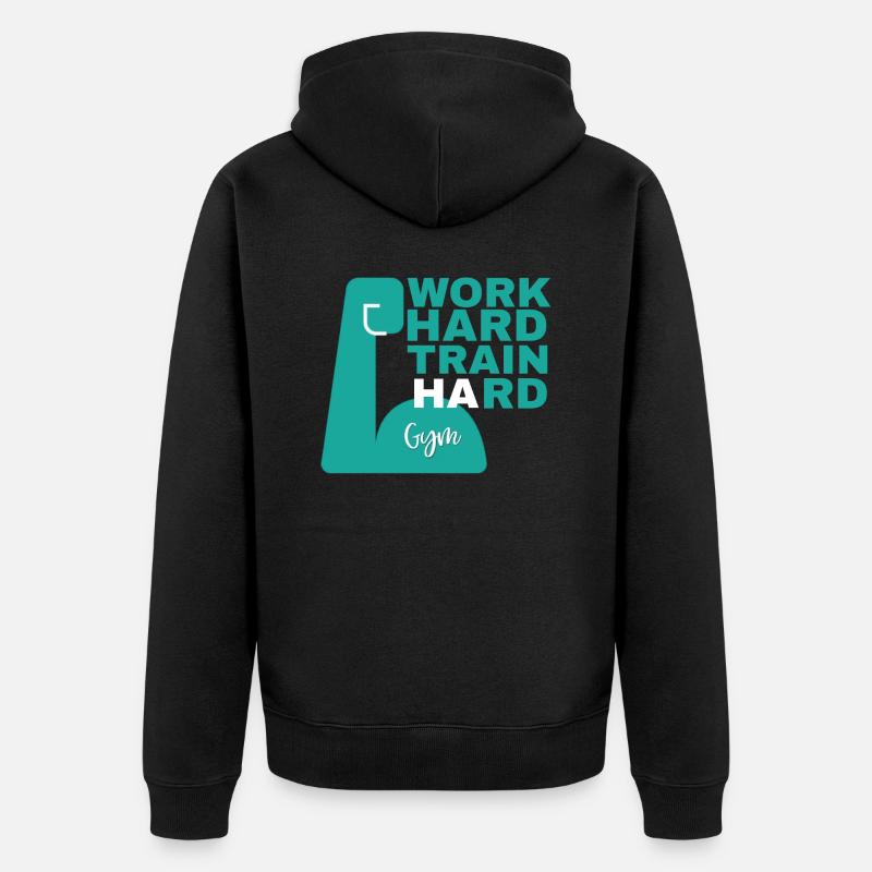 work hard train hard - Unisex Premium Bio Zip Hoodie - Schwarz
