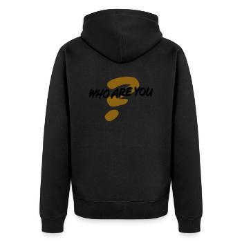 Who are you - Unisex Premium Bio Zip Hoodie - Schwarz - Hinten - Nico (187cm)