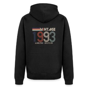 Vintage 1993 Anniversary Gift - Vintage 1993 - Unisex Premium Organic Zip Hoodie - black - Back - Nico (187cm)