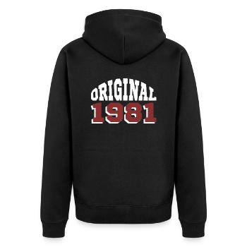 Original 1981 - Unisex Premium Bio Zip Hoodie - Schwarz - Hinten - Nico (187cm)