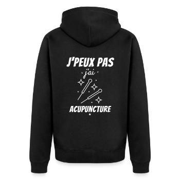 Ich kann keine Akupunktur - Unisex Premium Bio Zip Hoodie - Schwarz - Hinten - Nico (187cm)
