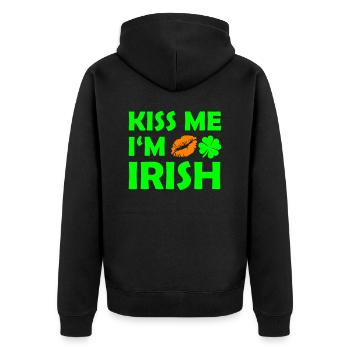 kiss me im irish - Unisex Premium Bio Zip Hoodie - Schwarz - Hinten - Nico (187cm)