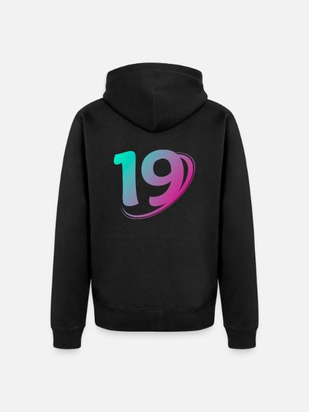 Nummer 19 mehrfarbig - Unisex Premium Bio Zip Hoodie - Schwarz