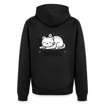 Zen kitty - Unisex Premium Organic Zip Hoodie - black - Back - Nico (187cm)