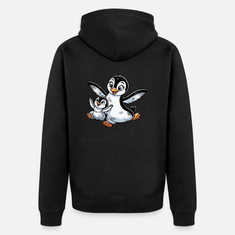 Pingouin mère et enfant gambadant - Veste à capuche bio Premium Unisexe - noir