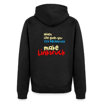 Linksruck - Unisex Premium Bio Zip Hoodie - Schwarz - Hinten - Nico (187cm)