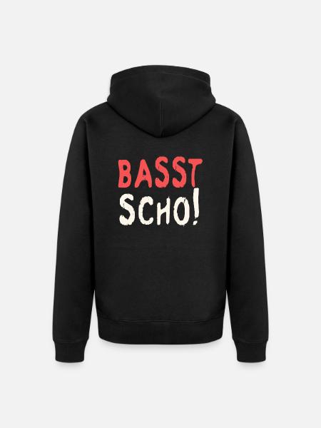Basst scho rot baige text - Unisex Premium Organic Zip Hoodie - black