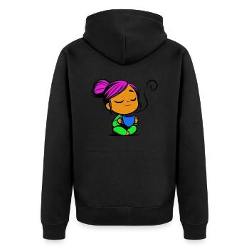 Tassmine enspannt mit einer Tasse Tee oder Kaffee - Unisex Premium Bio Zip Hoodie - Schwarz - Hinten - Nico (187cm)