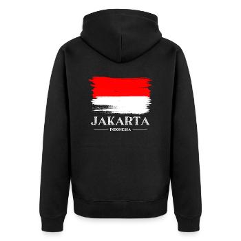 Jakarta Indonesia - Unisex Premium Organic Zip Hoodie - black - Back - Nico (187cm)