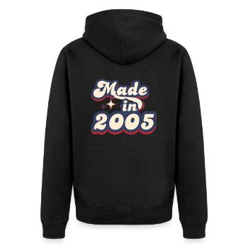 Hergestellt im Jahr 2005 Retro - Unisex Premium Bio Zip Hoodie - Schwarz - Hinten - Nico (187cm)