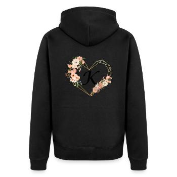 Florales goldenes Herz Buchstabe k - Unisex Premium Bio Zip Hoodie - Schwarz - Hinten - Nico (187cm)
