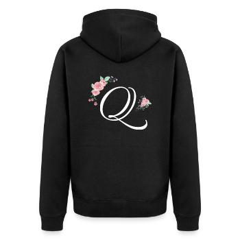 Lettre q fleurs - Veste à capuche bio Premium Unisexe - noir - Dos - Nico (187cm)