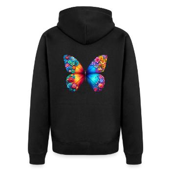 Bunter Schmetterling, von der Natur inspirierte Sommerstimmungen - Unisex Premium Bio Zip Hoodie - Schwarz - Hinten - Nico (187cm)