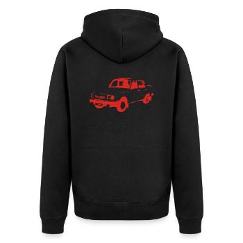 Wartburg 1,3er - Unisex Premium Bio Zip Hoodie - Schwarz - Hinten - Nico (187cm)