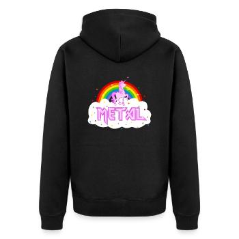 metal music heavy unicorn rainbow funny - Unisex Premium Organic Zip Hoodie - black - Back - Nico (187cm)
