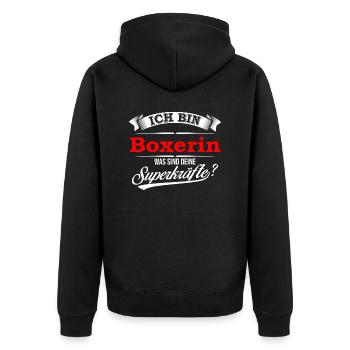 Boxer Boxerin Boxen Boxing Boxkampf Kampfsport - Unisex Premium Bio Zip Hoodie - Schwarz - Hinten - Nico (187cm)