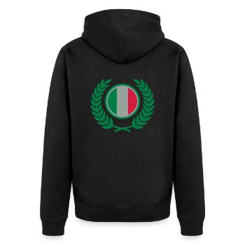 Italien (Flagge & Lorbeerkranz) - Unisex Premium Bio Zip Hoodie - Schwarz - Hinten - Nico (187cm)