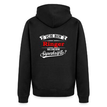 Ringer Ringerin Ringen Ringkampf Superkräfte - Unisex Premium Bio Zip Hoodie - Schwarz - Hinten - Nico (187cm)