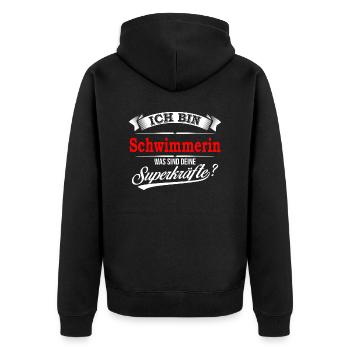 Schwimmer Schwimmerin Schwimmen Schwimmsport - Unisex Premium Bio Zip Hoodie - Schwarz - Hinten - Nico (187cm)