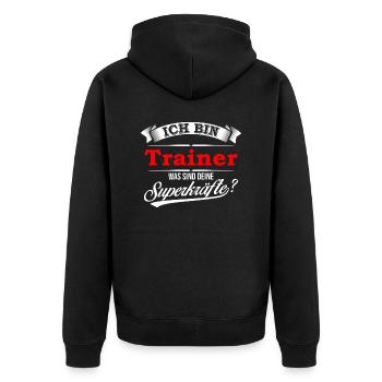 Trainer Trainerin Coach Coachin Trainieren - Unisex Premium Bio Zip Hoodie - Schwarz - Hinten - Nico (187cm)