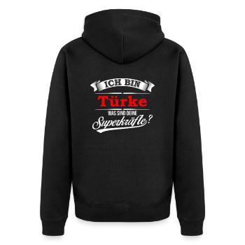 Türke Türkin Türkei Türkiye Turkey Superkräfte - Unisex Premium Bio Zip Hoodie - Schwarz - Hinten - Nico (187cm)