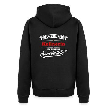 Kellner Kellnerin Serviererin Bewirtung Gasthaus - Unisex Premium Bio Zip Hoodie - Schwarz - Hinten - Nico (187cm)