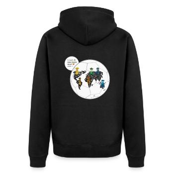 Fußball verbindet Welten- Die Hüter von Orbis - Unisex Premium Bio Zip Hoodie - Schwarz - Hinten - Nico (187cm)
