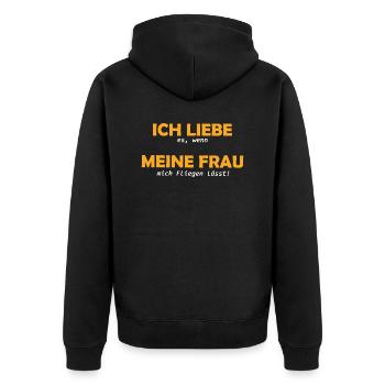 Fliegen Spruch Geschenk - Unisex Premium Bio Zip Hoodie - Schwarz - Hinten - Nico (187cm)