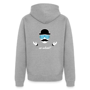 so what Sir - Unisex Premium Bio Zip Hoodie - Grau meliert - Hinten - Nico (187cm)