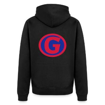 Super, Superheld, Superheldin, Hero, G - Unisex Premium Bio Zip Hoodie - Schwarz - Hinten - Nico (187cm)