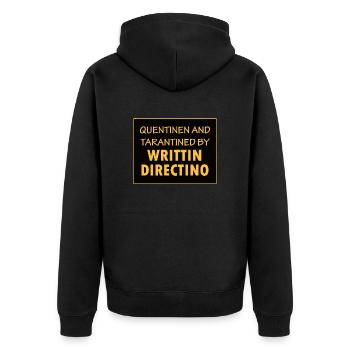 Quentinen und Tarantined von Writtin Directino - Unisex Premium Bio Zip Hoodie - Schwarz - Hinten - Nico (187cm)
