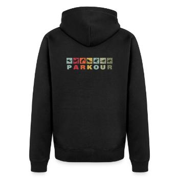 Parkour vintage rétro silhouette - Veste à capuche bio Premium Unisexe - noir - Dos - Nico (187cm)