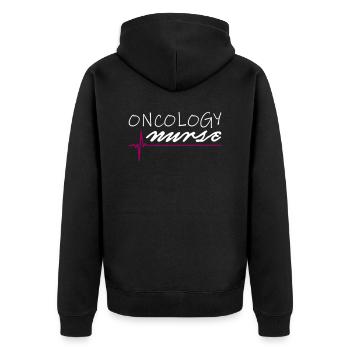 Oncology Nurse - Unisex Premium Organic Zip Hoodie - black - Back - Nico (187cm)
