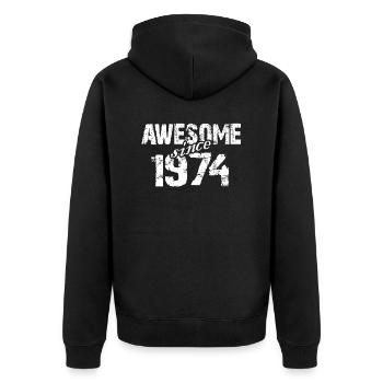 Born 1974 exceptional since 1974 - Unisex Premium Organic Zip Hoodie - black - Back - Nico (187cm)