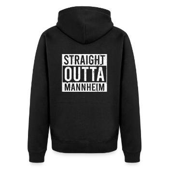 Straight outta Mannhein White - Unisex Premium Bio Zip Hoodie - Schwarz - Hinten - Nico (187cm)