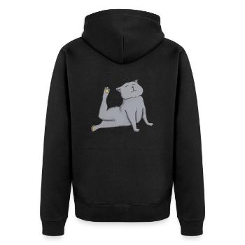 Graue Katze macht Yoga Yogaliebhaber Geschenkidee - Unisex Premium Bio Zip Hoodie - Schwarz - Hinten - Nico (187cm)