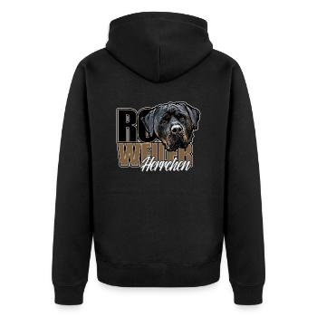Rottie Herrchen - Unisex Premium Bio Zip Hoodie - Schwarz - Hinten - Nico (187cm)