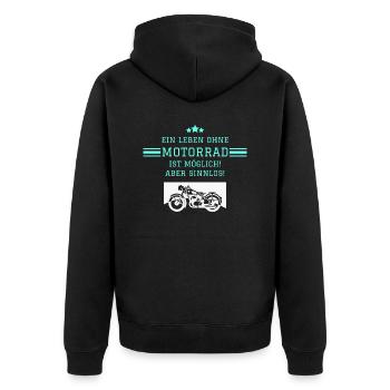 Ein Leben ohne Motorrad - Unisex Premium Bio Zip Hoodie - Schwarz - Hinten - Nico (187cm)