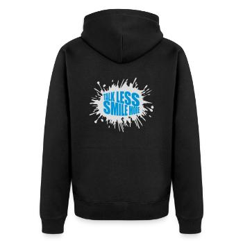 talk less smile more - Unisex Premium Bio Zip Hoodie - Schwarz - Hinten - Nico (187cm)