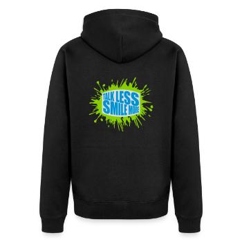 talk less smile more - Unisex Premium Bio Zip Hoodie - Schwarz - Hinten - Nico (187cm)