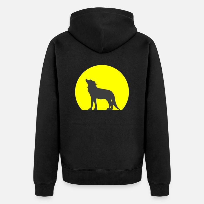 Silhouette loup et lune - Veste à capuche bio Premium Unisexe - noir
