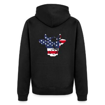 USA Kuh mit Sonnenbrille Geschenkidee - Unisex Premium Bio Zip Hoodie - Schwarz - Hinten - Nico (187cm)