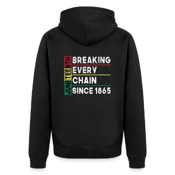 JuneTeenth Briser toutes les chaînes depuis 1865 - Veste à capuche bio Premium Unisexe - noir - Dos - Nico (187cm)