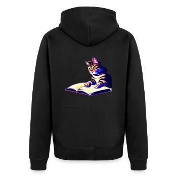 Cat Books Cat Reading Domestic Cat Book Kitten - Unisex Premium Organic Zip Hoodie - black - Back - Nico (187cm)